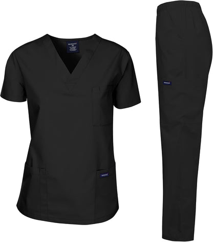 Medical Scrubs Set Unisex - V-Neck Top and Elastic Waist Pants Uniform for Healthcare Workers
