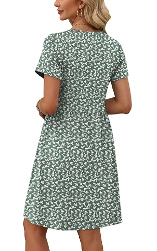 OFEEFAN Spring Dresses for Women Cruise Outfits for Women 2026 Summer Dress Spring Outfits 2026 Easter Dress with Pockets Floral Green L
