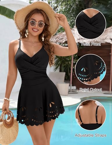 Blooming Jelly Womens Tummy Control Swimsuits Modest Full Coverage Swimming Suits Slimming Swim Suit 2026 (M, Black)