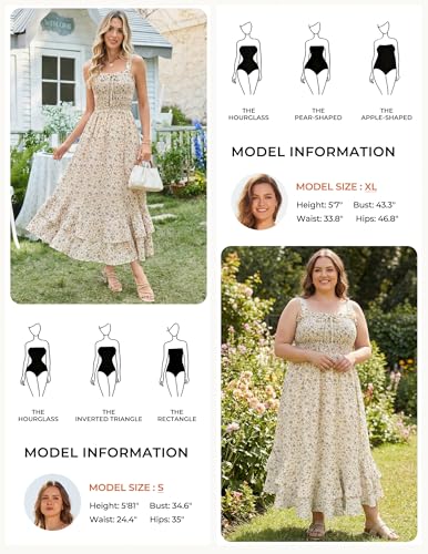 GRACE KARIN Women's 2025 Summer Floral Boho Dress Square Neck Strapped Swing A Line Sundress Beach Long Maxi OutfitsLight Yellow L