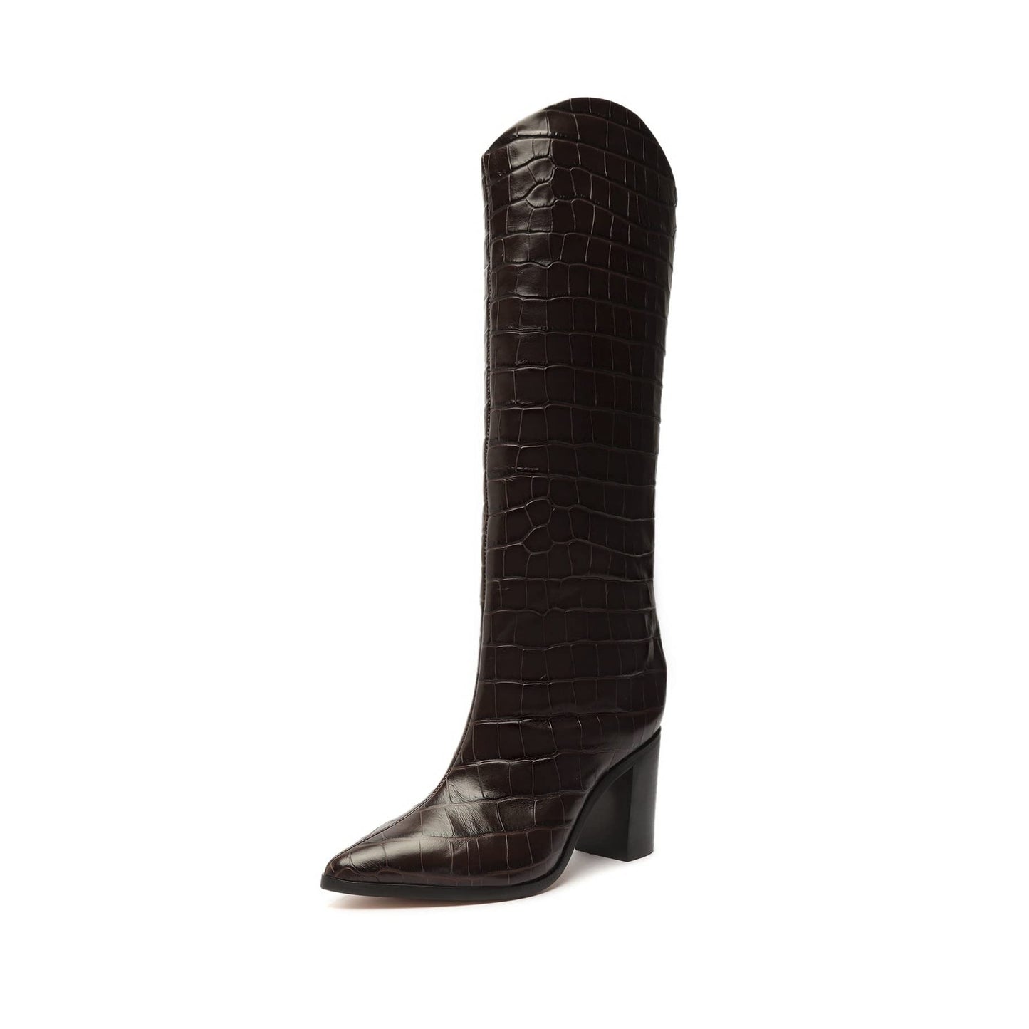 SCHUTZ Women's Maryana Block Boots, Dark Chocolate, Brown, 6 Medium US