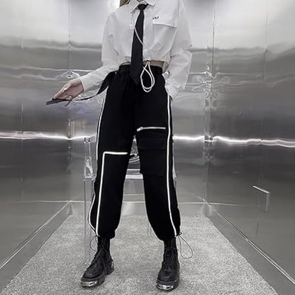 Women's Alt Emo Gothic Blouse Button Down Shirt Aesthetic Japanese Harajuku Streetwear Techwear Preppy Clothes (White,Small)