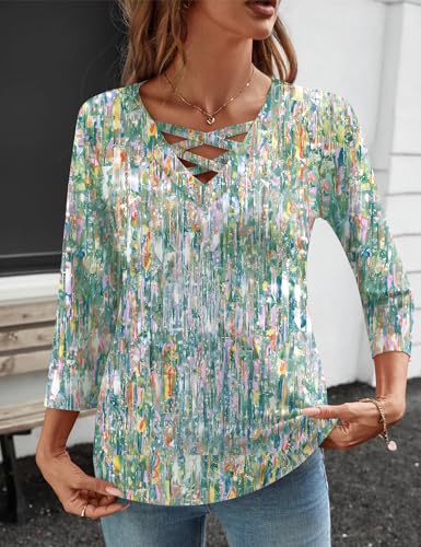 Rapbin Work Blouses for Women Trendy Spring Vacation Outfits for Women 3/4 Sleeve Tunic Floral Blouses Women's T-shirts Spring XL