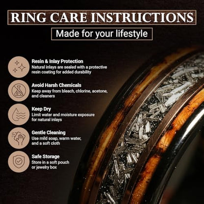 Risty Olivo Men’s Tungsten Wedding Band - 8mm Black Comfort Fit Meteorite Ring with Whiskey Wood Inlay - Rustic Handmade Tungsten Rings for Special Occasions and Meaningful Gifts - (120, Size 9)