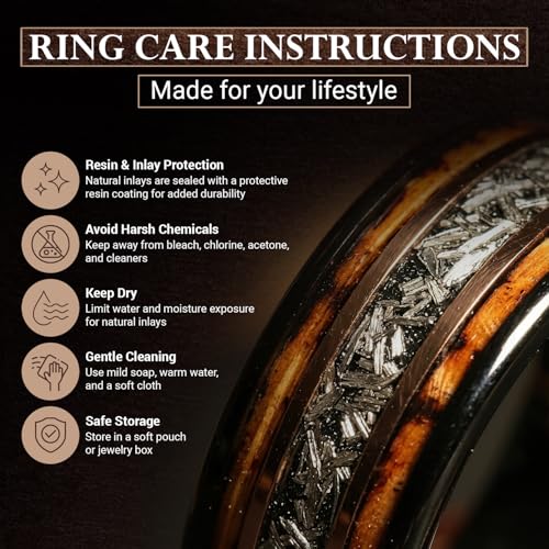 Risty Olivo Men’s Tungsten Wedding Band - 8mm Black Comfort Fit Meteorite Ring with Whiskey Wood Inlay - Rustic Handmade Tungsten Rings for Special Occasions and Meaningful Gifts - (120, Size 9)