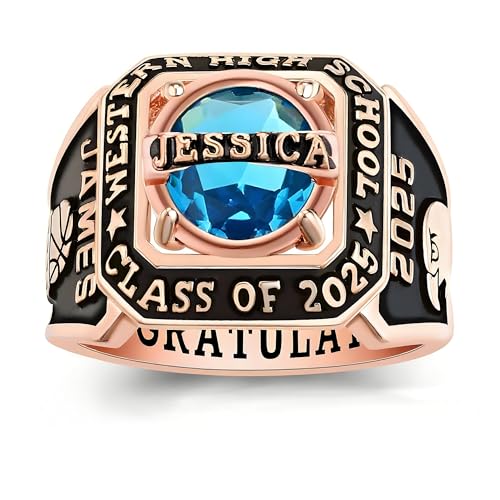 QHQPQ Class Rings for Men High School 925 Sterling Silver Graduation Name Ring Customizable Personalized University College Custom Ring Class of 2025 Graduation Gifts Sizes 5-15