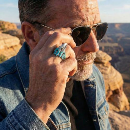Turquoise Ring for Men Eagle Jewelry Sterling Silver 925 Genuine Gemstones Size 9 to 14 (Turquoise) (13)