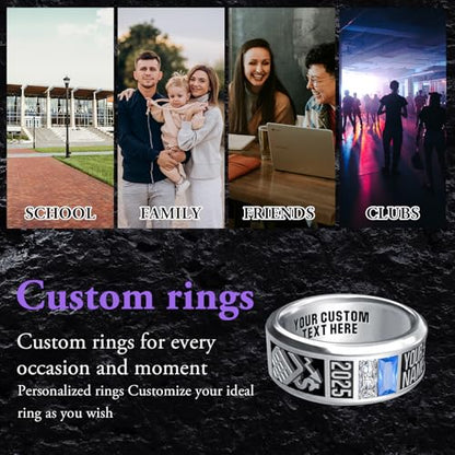 MEIDERBO Personalized Class Ring High School College Custom Birthstone Rings 925 Sterling Silver Engraved 2025 Graduation Jewelry Gifts for Men Size 4-15