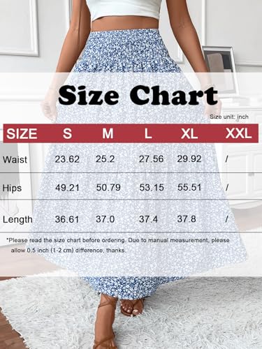 TuoGo Women's Smocked High Waist Maxi Long Skirt with Pockets (L,932-Khaki Floral)