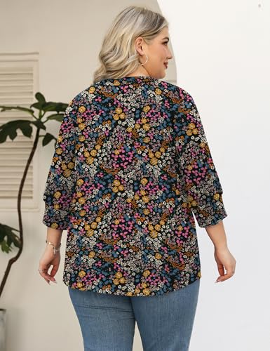 TFSDOD Plus Size Spring Clothes for Women 3/4 Length Sleeve Summer Tops Plus Size Womens Blouses Fashion Clothing Outfits 2026 3X