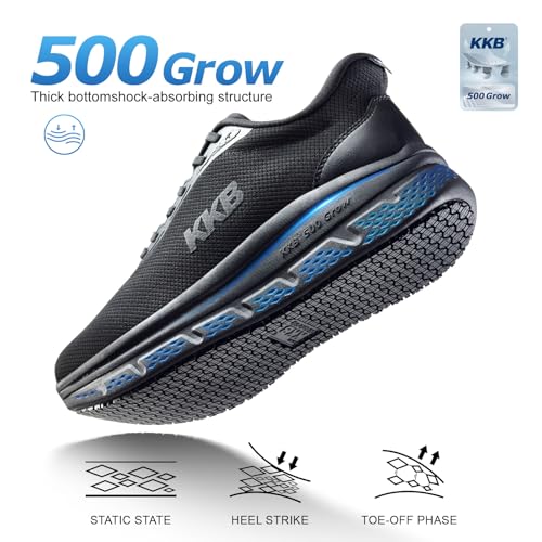 KKB Oil-Safe Grip Men's Non Slip Work Shoes Slip Resistant Waterproof Slip On Sneakers for Kitchen Restaurant Chefs Nurses with Arch Support Convenient Sapatos de Trabajo para Hombre Black Men 10