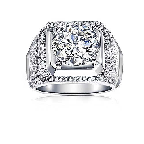 Men Moissanite Ring 5 Carats Solitaire Diamond Wedding Sterling Silver with 18K White Gold Plated D Color VVS1 Clarity Brilliant Round Cut Moissanite Engagement Anniversary Jewelry for Men Size 11.5
