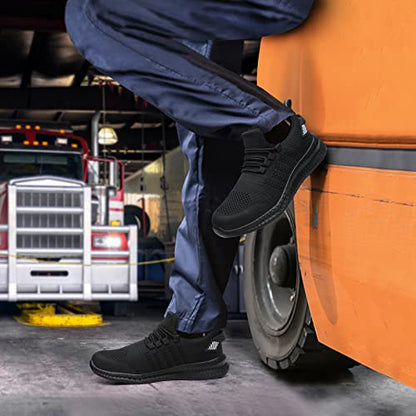 Steel Toe Shoes for Men and Women Comfortable Lightweight Work Safety Shoes Puncture Proof Slip Resistant Indestructible Sneakers Construction Work Utility Black M10.5