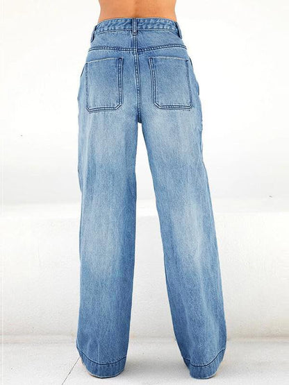 EMMIOL Women's 2026 Wide Leg Jeans Distress Mid Waist Stretchy Denim Pants Vintage Y2K Trousers(Light Blue,S)