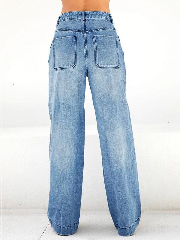 EMMIOL Women's 2026 Wide Leg Jeans Distress Mid Waist Stretchy Denim Pants Vintage Y2K Trousers(Light Blue,S)