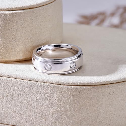 DEWBERRY IGI Certified FG Color VS Clarity 1.25 CT Round-Cut Lab Grown Diamond Ring for Men | 925 Silver 14K White Gold Plated Flush Set Engagement Wedding Band Ring- Ready To Gift Size 11