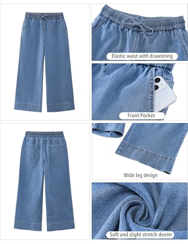 luvamia 26 Inch Inseam Womens Wide Leg Jeans Denim Pants for Women Denim Elastic Waist Pants for Women Cody Blue Medium Fits Size 8 / Size 10
