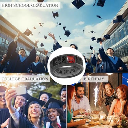 Lypic Custom Band Class Ring 925 Sterling Silver High School Class Ring Graduation Rings for Men (Style-2)