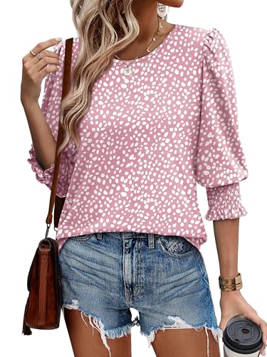 XIEERDUO Summer Tops for Women Trendy 3/4 Sleeve Womens Long Sleeve Shirts Dressy Blouses Vacation Outfits Women's Fashion Clothing Resort Wear 2026 L