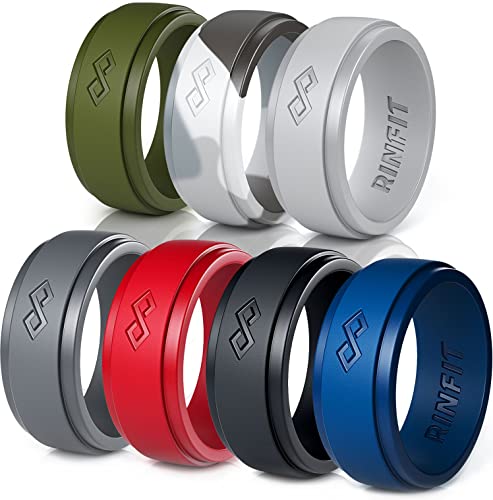 Rinfit Silicone Rings for Men 9mm Wide, 2mm Thick - Mens Rubber Wedding Bands - Infinity Silicone Rings for Him - Patented Design - Pack C, Size 10
