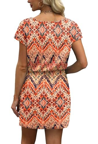 Summer Dresses for Women 2025 Loose V Neck T Shirt Tie Waist Casual Dress Sundresses with Pockets Floral L