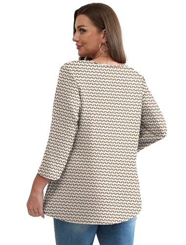 OFEEFAN Plus Size Women Blouses Ladies 3/4 Length Sleeve Tops 2025 Chocolate Brown Fall Clothing Spring Tshirts Shirts for Women Babydoll Tunic Top Cowgirl Western Outfits 2XL