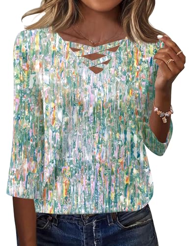 Rapbin Work Blouses for Women Trendy Spring Vacation Outfits for Women 3/4 Sleeve Tunic Floral Blouses Women's T-shirts Spring XL