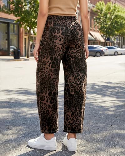 GRAPENT High Rise Barrel Jeans Women Ankle Jeans for Women Leopard Barrel Womens Stretchy Cropped Pants for Baggy Baggy Brown Leopard Size Small US 4 to 6