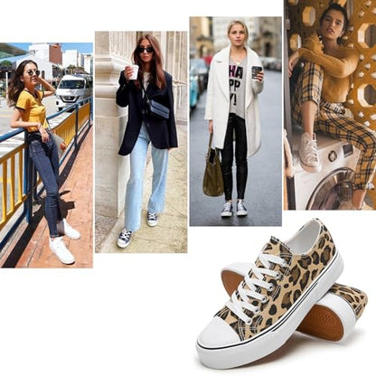 hash bubbie Women's Canvas Shoes Fashion Canvas Sneakers for Women Casual Tennis Shoes Low Top Walking Shoes(Leopard Print,US11)