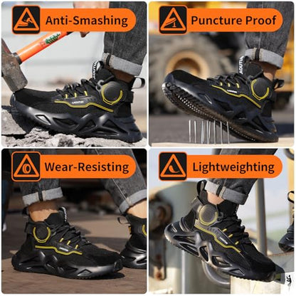 LAoutun Steel Toe Shoes for Men Work Shoes Safety Sneakers Comfortable Lightweight Puncture Proof Slip on Indestructible Construction Work Shoes