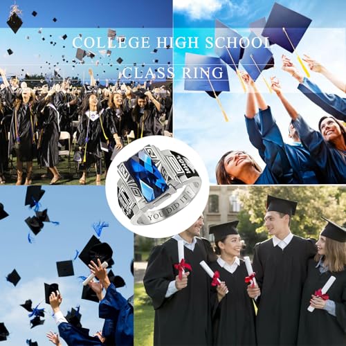 Lypic 925 Sterling Silver Custom Class Rings for Men High School Personalized Class of 2025 Ring Customized Graduation Jewelry Gift for Men (Style 10)