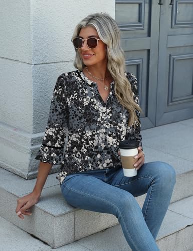Bashafo Spring Shirts for Women V Neck Elbow Sleeve 3/4 Tops Dressy Lace Embroidered 2026 Fashion