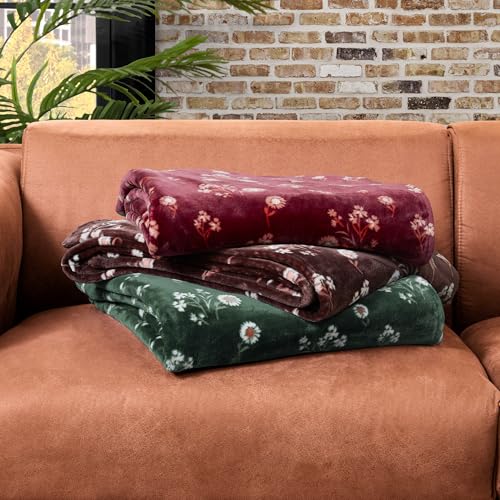 Lucky Brand Daisy Green Floral 90"X90" Cozy Plush Blanket - Premium Microfiber Throw for Luxurious Comfort and Style Full/Queen Size