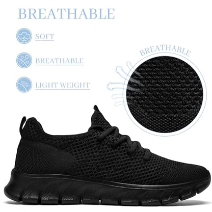 RJYWGS Running Shoes for Men Womens Walking Tennis Gym Sneakers Slip On Comfortable Lightweight Athletic Workout Fashion Sports Shoes Black Size Women 12/ Men 11