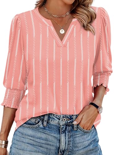 Business Casual Outfits for Women Plus Size Spring Tops for Women 2025 Womens Blouses Dressy Casual 3/4 Sleeve Pink 3XL