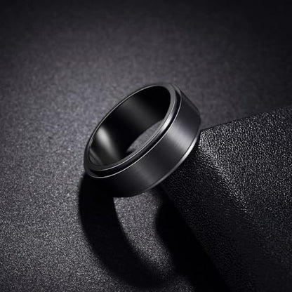 Udolfly Mens Fidget Rings Anxiety Spinner Ring for Men Stress Relief Chain Spin Titanium Ring for Adult Gift for Dad Solid Black 11