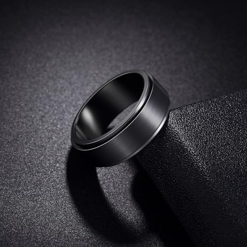 Udolfly Mens Fidget Rings Anxiety Spinner Ring for Men Stress Relief Chain Spin Titanium Ring for Adult Gift for Dad Solid Black 11