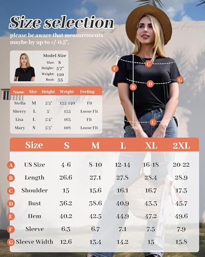 GAYHAY Black T Shirts for Women - Short Sleeve Spring Summer Tops Soft Basic Tees Beach Vacation Clothes for Casual 2026