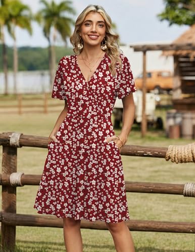 Zeago Dresses for Women 2026 V Neck Wrap Sun Dress Floral Summer Spring Beach Dress Casual A-Line Midi Sundress with Pockets