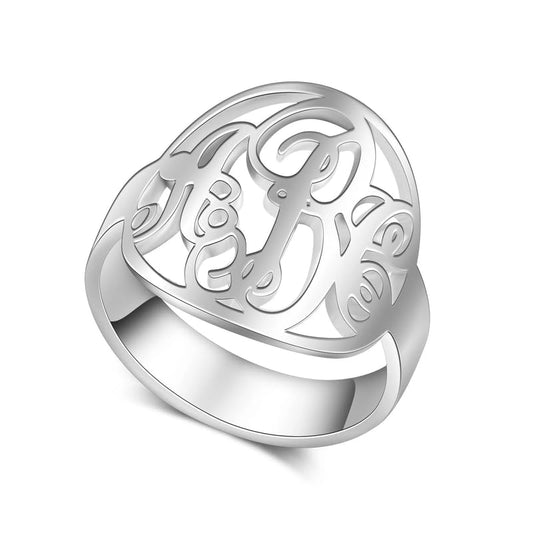 PEIMKO Monogram Signet Ring Personalized 925 Silver Monogram 3 Initials Statement Ring for Men Birthday Christmas Gifts-S