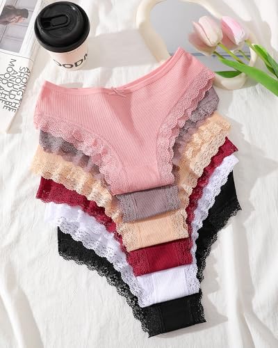 ALL OF ME Women Cotton Underwear Sexy Criss Cross Lace Trim Low Rise Cheeky Bikini Panties 6 Pack