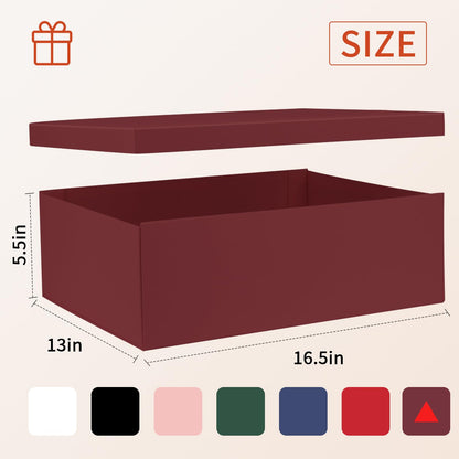Large Gift Box with Lid 16.5x13x5.5 inches - Includes Card, Ribbons & Filler