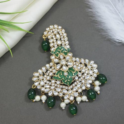 I Jewels Gold Plated Indian Wedding Bollywood Stone Pearl Work Safa Kalangi Brooch for Groom/Men/Dulha Pagadi (Style 5)