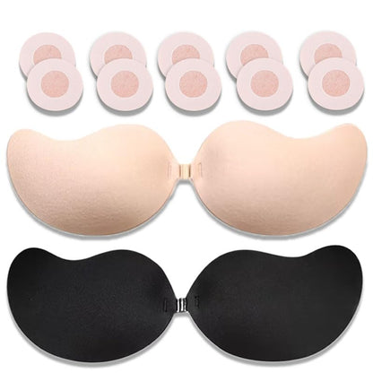 Strapless Adhesive Bra 2 Pack - Invisible Push Up Sticky Bra for Backless Outfits Nude