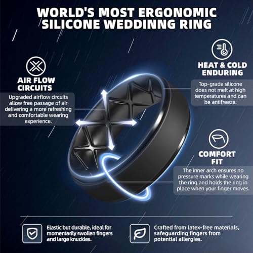 Egnaro Men's Silicone Wedding Rings, 8.5mm Wide 2mm Thick Breathable Inner Arc Rubber Bands, Hypoallergenic Flexible Rings for Gym, Work, Construction, Electrical & Outdoor, Gift for Men, 1-7 Pack