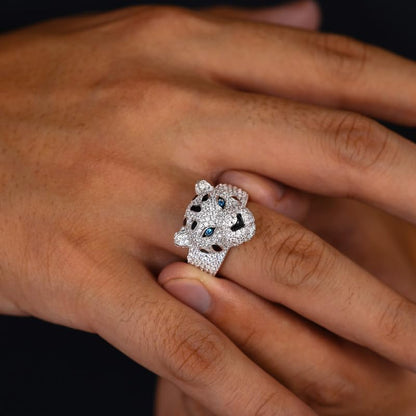 YIMERAIRE 2.77 Carats Moissanite Leopard Ring S925 Sterling Silver Iced Out Panther Ring D Color VVS1 Cheetah Dainty Moissanite Rings Non Tarnish 18K Gold Plated Rings for Women Men Size 7