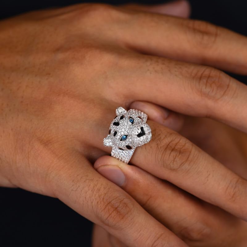 YIMERAIRE 2.77 Carats Moissanite Leopard Ring S925 Sterling Silver Iced Out Panther Ring D Color VVS1 Cheetah Dainty Moissanite Rings Non Tarnish 18K Gold Plated Rings for Women Men Size 7