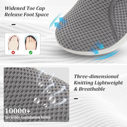 Scurtain Womens Zero Drop Barefoot Walking Shoes Non Slip Diabetic Neuropathy Edema Pregnancy Shoe for Women Ladies Maternity Elderly Shoes Size 10.5 Grey