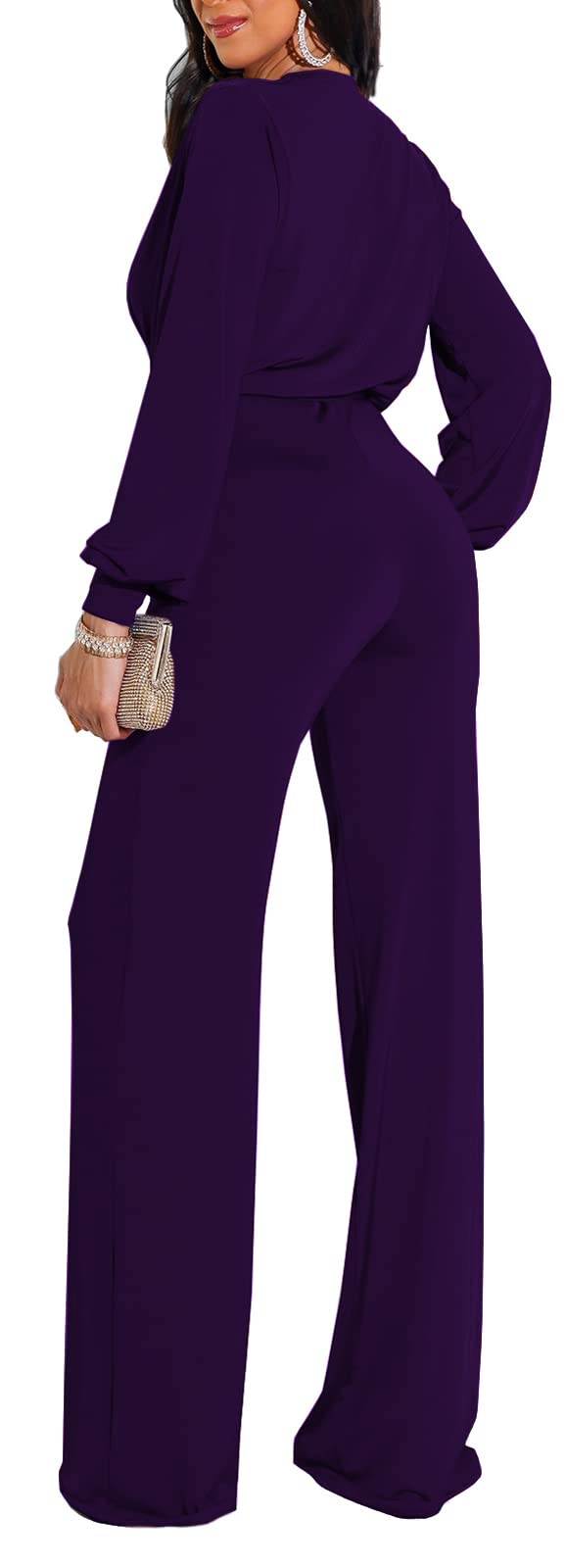 shengfan Formal Jumpsuits for Women Dressy Evening Sexy Deep V Neck Plus Size Long Wide Leg Pants Rompers Clubwear