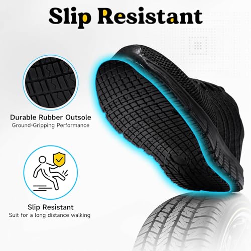 Taquco Slip Resistant Work Shoes for Men Slip On Sneakers Black Non Slip Work Shoes Water Resistant Nonslip Work Shoe Lightweight Zapatos de Trabajo para Hombres (Black,10.5)